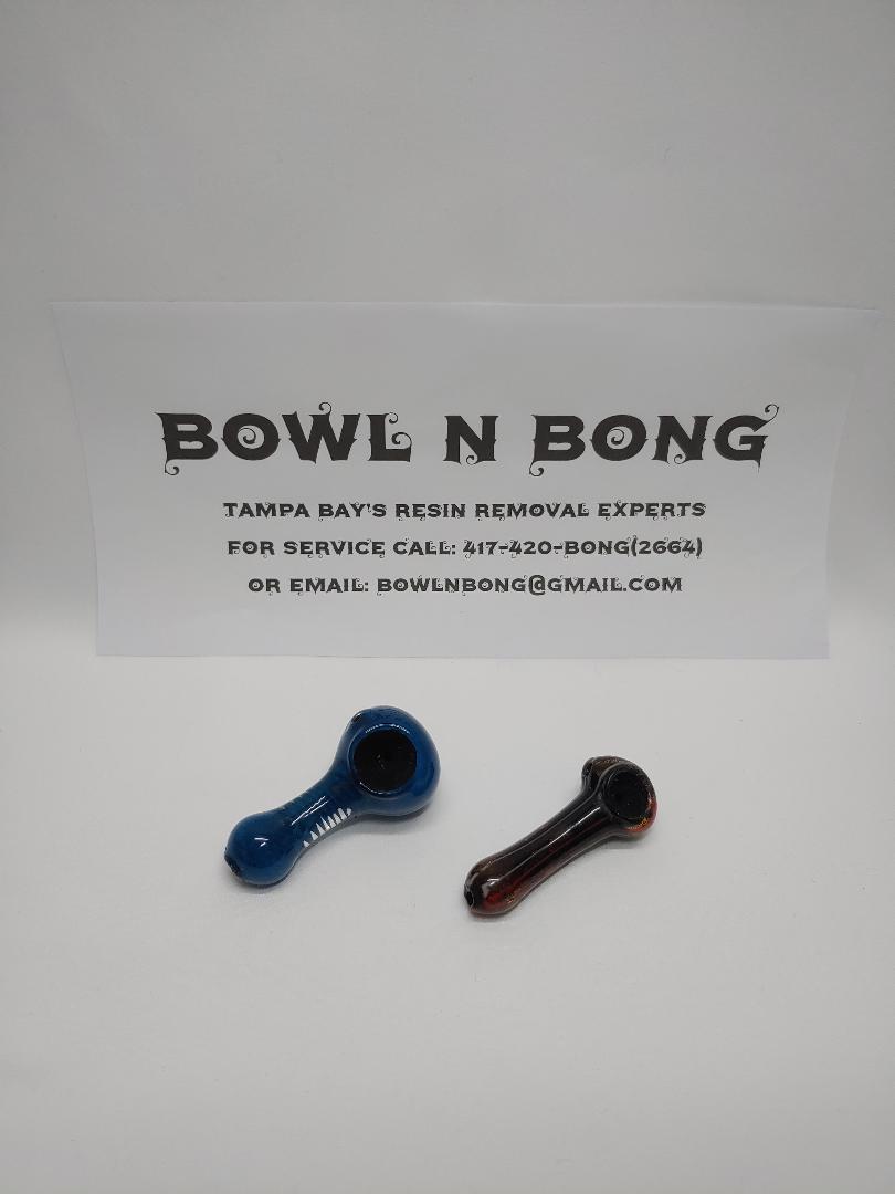 Glass hand pipes before Bowl N Bong cleaning